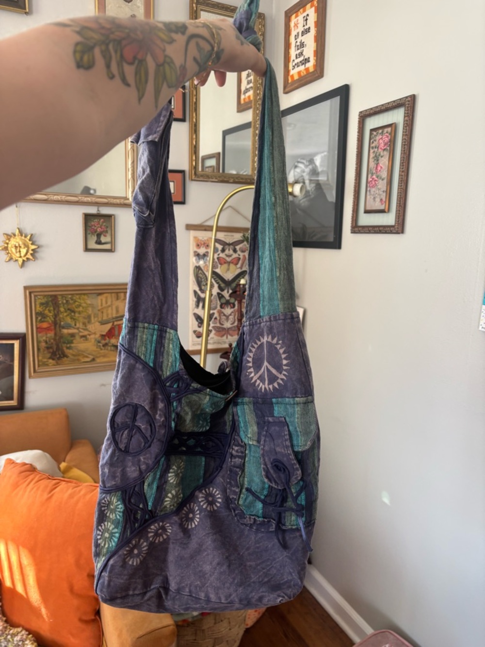 Boho Patchwork Shoulder Bag in Teal and Purple